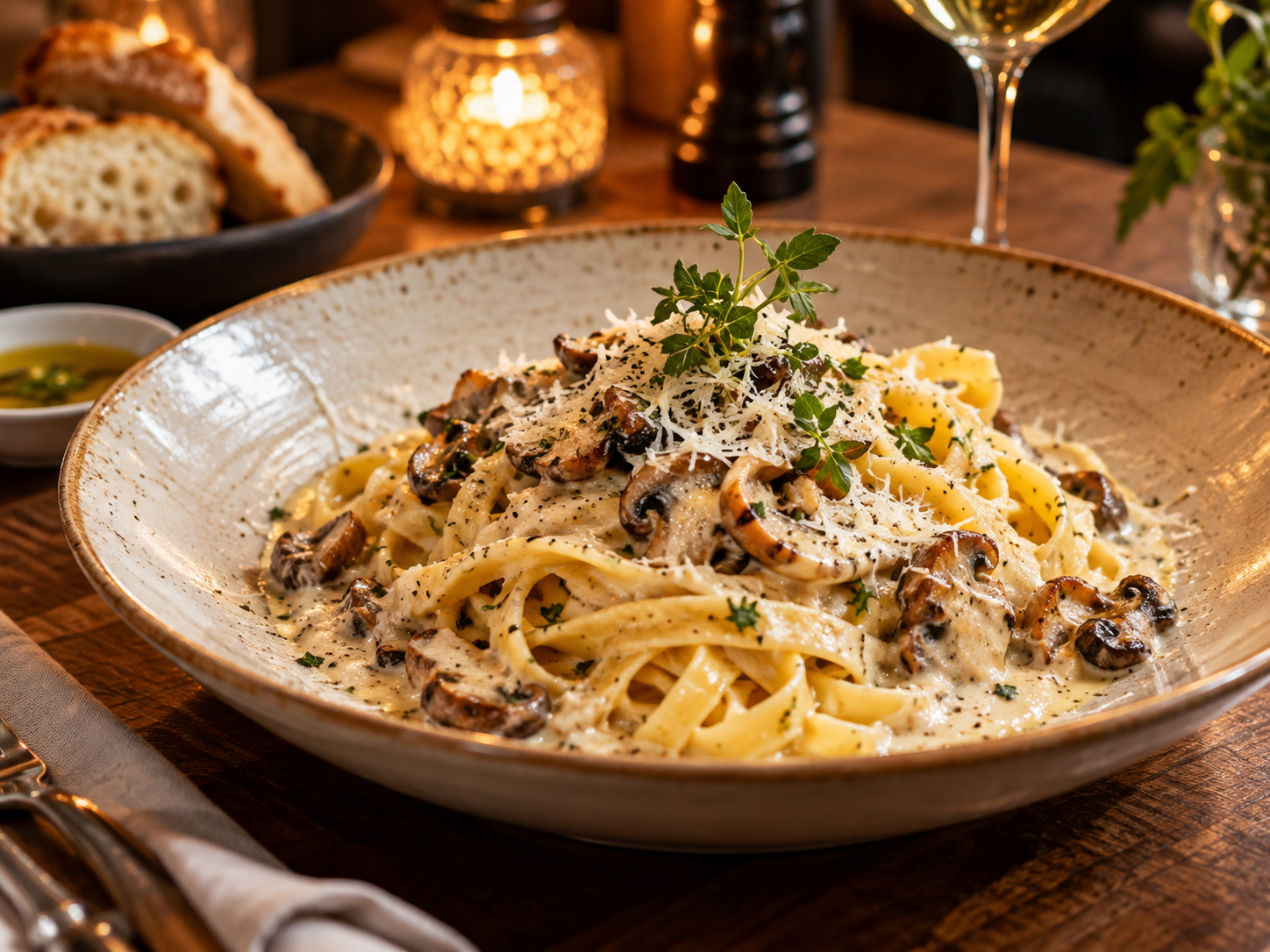 Tagliatelle with creamy mushroom sauce